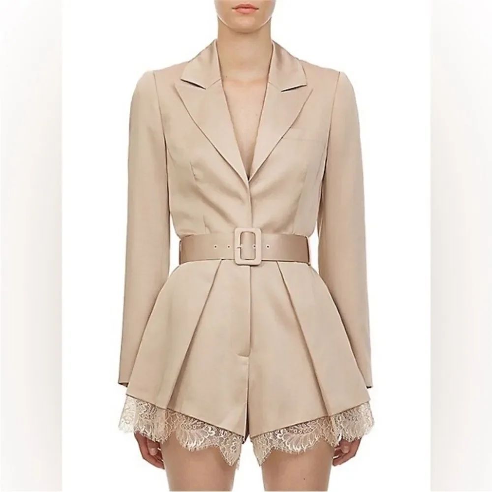 Self-Portrait Tan  Romper with Lace Trim, US6